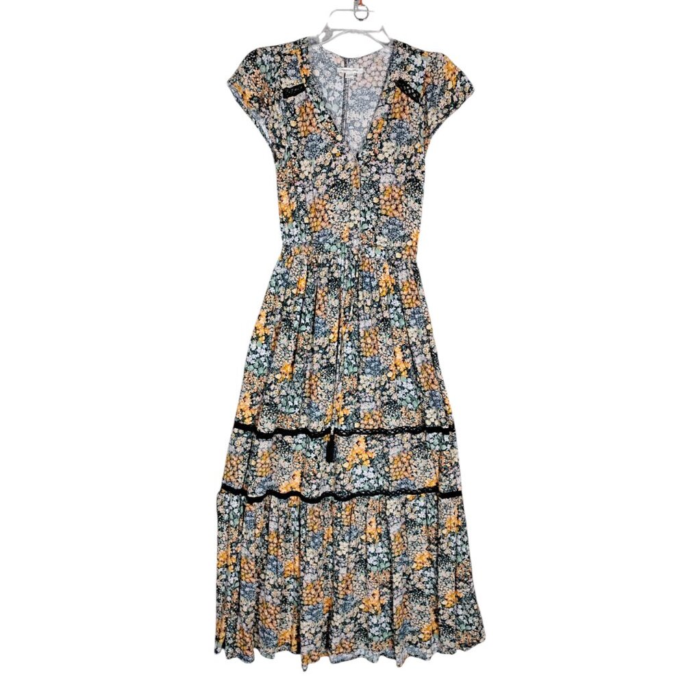 American Eagle Bohemian Dress Size XS Floral Maxi Length Short Sleeve Pullover - Picture 3 of 8